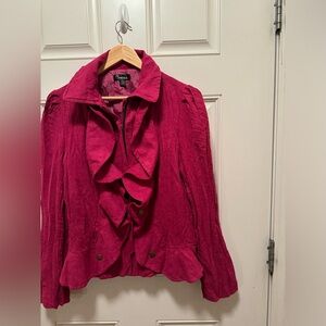 Cowan pink ruffle faux suede jacket.  Size large